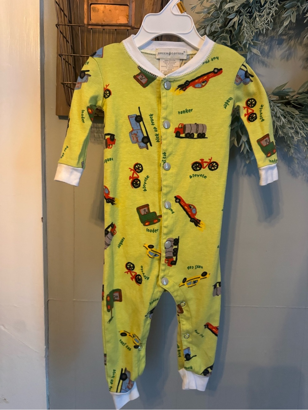 Vintage Green Cotton Truck-Print One-Piece